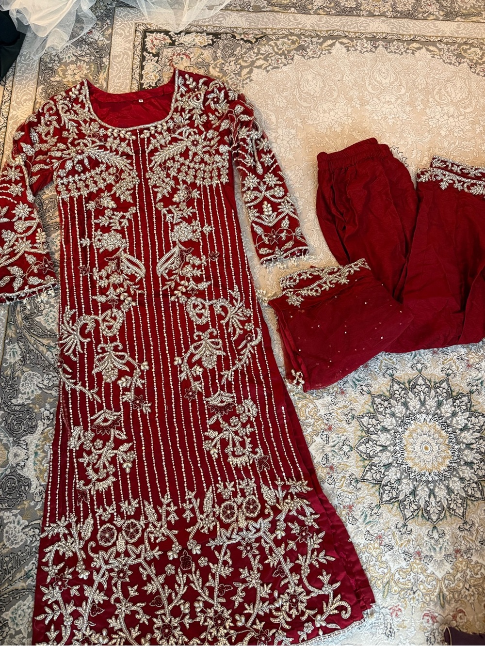 Red Embellished indian bridal clothes from Dubai Set